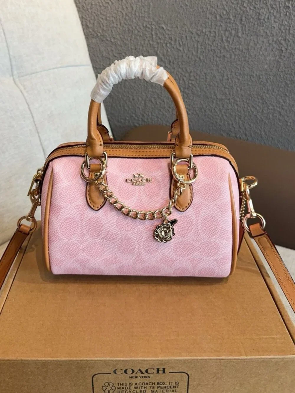 NWT Coach Mini Rowan Crossbody Bag In Signature Canvas Pink Powder CEK79 - Picture 3 of 9